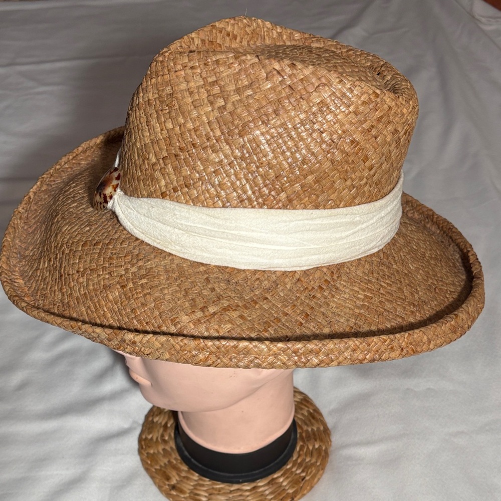 Shady Brady Brown Straw Hat with Cream Band - Picture 2 of 11